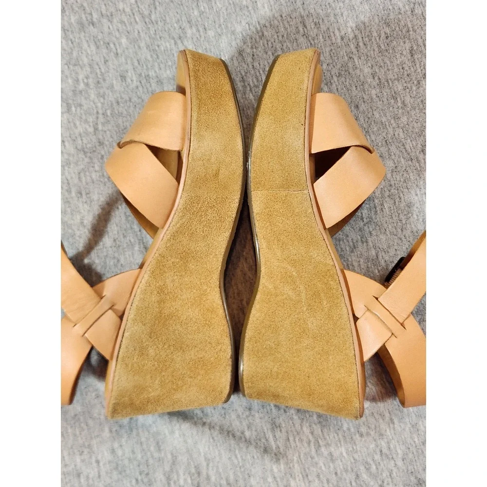 Kork-Ease CNE11 Platform Wedge Sandals Womens 6 Tan Leather Crisscross Strappy